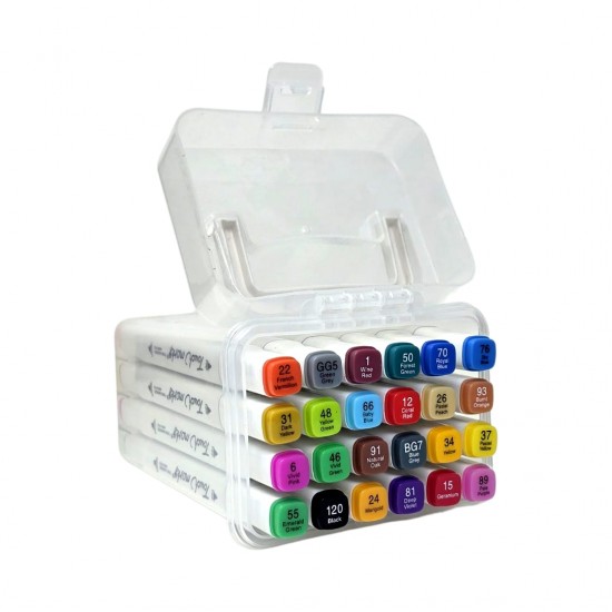 اقلام ماركر 24 لون راسين مائي رفيع وعريض علبة بلاستك